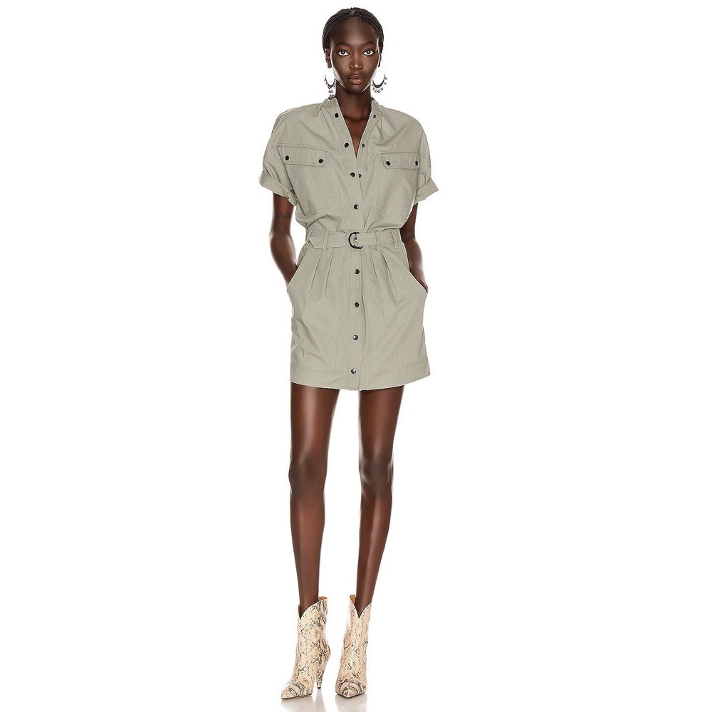 Isabel Marant Etoile Zolina Dress Sz Small Khaki Green‎ Utility Belted Mini Chic